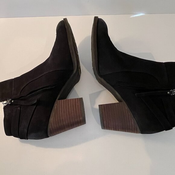 Sam‎ Edelman Morgan Black Nubuck Leather Ankle Boots Stacked Block Heel Size 11 - Picture 9 of 10